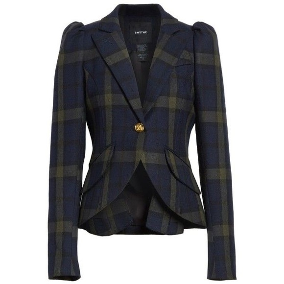Smythe Jackets & Blazers - SMYTHE  • Plaid Puff Sleeve Tailored Wool Blazer paid navy size 8